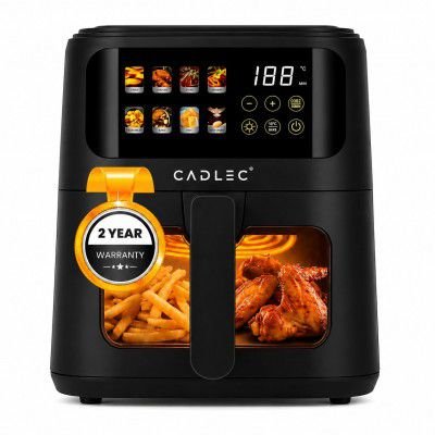 Cadlec SmartFry 1400W Digital Air Fryer | 360° Rapid Air Circulation, 8 Preset Menus, Touch Control Panel, 5L Non-Stick Basket, Black