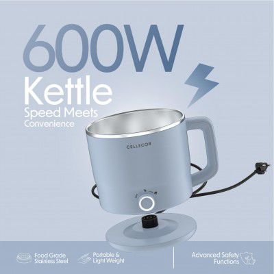 Cellecor Stainless Steel Multi-Cook Kettle CMK18 Home Chef With Steamer, Egg Tray, Rust Free Body, 600W Powerful Output, Multi Cook Electric Kettle (1.8 L, Light Blue)