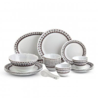 CELLO Lumina Imperial Plus Series Opalware Dinner Set of 33 Pieces For Family of 6