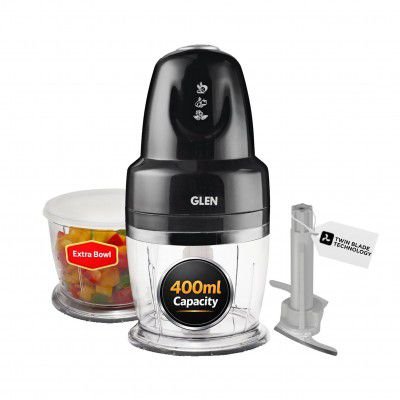 Glen Electric Chopper for Kitchen, 400ml Bowl, 250W Mini Fruit & Vegetable Cutter - Black (SA4043PLUSBLK)