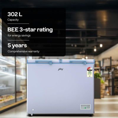 Godrej DH ESNCH 330C 2HCLP RW with 5 Years Comprehensive Warranty, Pentacool+ Cooling, D-Cool technology, Cools even at 50 °C, Double Door Convertible Deep Freezer (302L 3 Star,White)