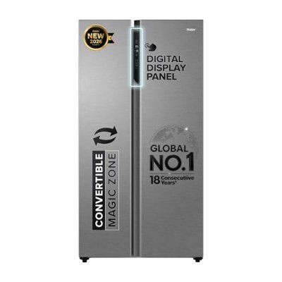 Haier 596 L, 3 Star, Frost Free Side by Side Refrigerator (HES-690SS-P, Shiny Silver)