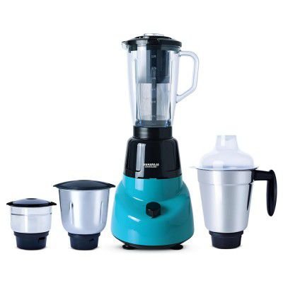 Maharaja Whiteline EliteBlade 750W Juicer Mixer Grinder with 4 Jars(3 S,Steel + 1 Juicer) Sharp Stainless-steel Blades For Masala, Chutney, Fruit Juice| 5 Years Motor Warranty(Black & Turquoise Blue)