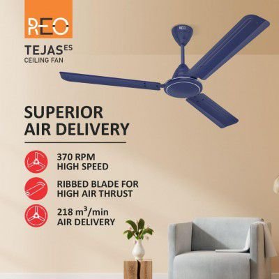 REO Tejas 1200mm ES Ceiling Fan | High Speed, High Air Delivery | (Pack of 1, Matt Blue)